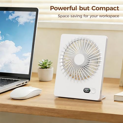 Zuvas Desk Fan Small Rechargeable Battery Table Fans for travel Ultra Quiet | 180° Tilt Folding, LED Dislay, Portable Fan Slim Design, 3 Speed Adjustable, for Office Bedroom Desktop, Cruise Essentials - color: White