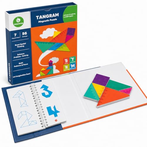 Travel Games Tangrams, Magnetic Travel Games for Road Trips Kids Board Game Educational Toys Kids Game for 3+ - style: Tangrams Game