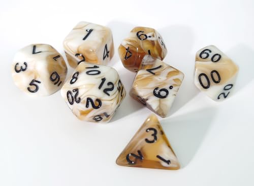 Coffee Brown DND Dice Set of 7pcs (Cappuccino) | Acrylic Polyhedral Dice Set for RPG, Dungeons and Dragons, COC, MTG, and Other Table Games Accessory – D20 System - color: Cappuccino
