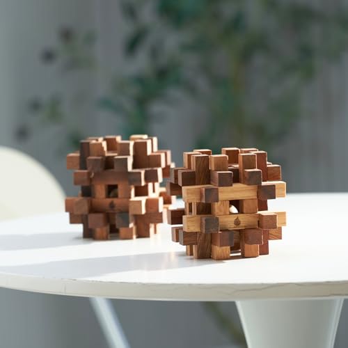 Double Lock-a-Ball Brain Teaser: Mechanical Interlocking 3D Wooden Puzzle for Adults from SiamMandalay with SM Gift Box(Pictured)