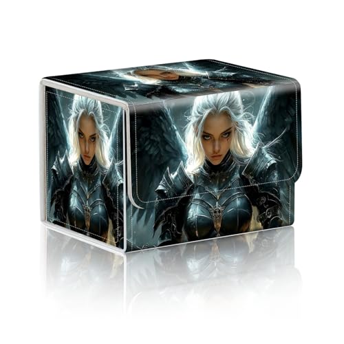 Trading Card Storage Box, Holds 100+ for MTG Cards, PU Leather with Magnetic Closure, Dark Armored Angel with Black Wings Durable Deck Box for Magic the Gathering, Trading Card Games - color: Dark Armored Angel with Black Wings