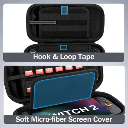 Rovhina [Large Capacity] Carrying Case for Nintendo Switch 2 (Built-in Kickstand), Hard Shell Travel Case with 24 Game Cartridges & Adapter Storage, Portable Bag for Console and Accessories