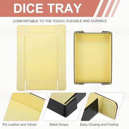 Dice Tray PU Leather Mat Magnetic Folding Dice Rolling Tray Holder Laser Gradient Rectangle Storage Box Perfect for DND Table Games & Entryway & Nightstand Organizer (Yellow) - color: Yellow