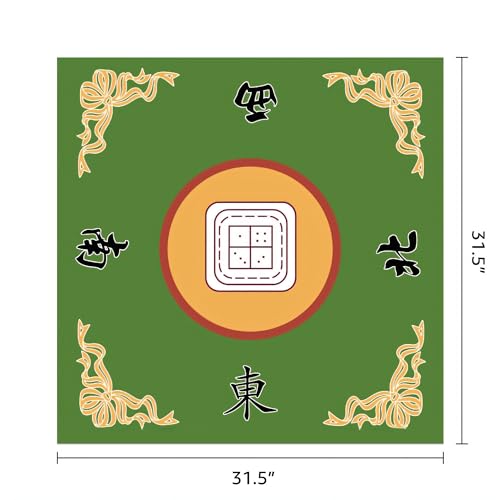 Mahjong Table Mat 31.5" x 31.5" Anti Slip Noise Reducing Cover Green | Machine Washable Game Pad with Storage Bag, Wear Resistant Fabric for Poker Card Dominoes Family Game Night - color: Style 1 Green