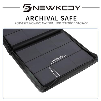 Snekdy Top loader Binder, 9 Pockets Top Loader，Holds 360 Top Loaders cards, Card binder with Sleeves for card in 3 x 4 inches color smooth Zipper PU Leather (Black) - color: Black