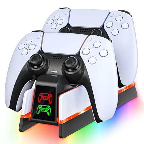 for PS5 Controller Charger Station for PlayStation 5 Dualsense/Edge | Charging Station with 10 LED Light, for PS5 Controller Accessories Charging Dock, Black White - color: A2-Black