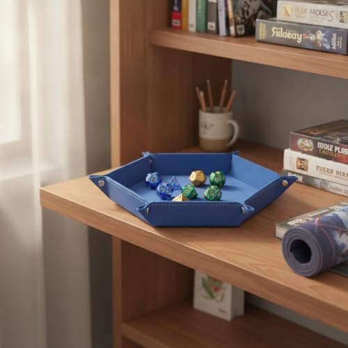 Folding Dice Tray with Velvet Interior, Hexagonal PU Leather Game Accessory for Tabletop RPGs and Board Games (1 PC)