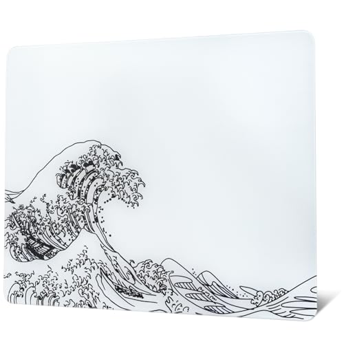 XVX Glass Gaming Mouse Pad, White Kanagawa Hard Mousepads for Gaming,Professional Large Mouse Mat 16.2" x 12.2", Special Glass Surface with Improved Precision and Speed - color: White(Kanagawa)
