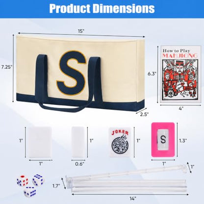 ADAH American Mahjong Set with 166 Tiles, 4 All-in-One Rack/Pushers, Premium Melamine Scratch-Resistant Tiles, Embroidered Blue Travel Case – Complete Mahjong Game Set with Chips, Dice & Instruction