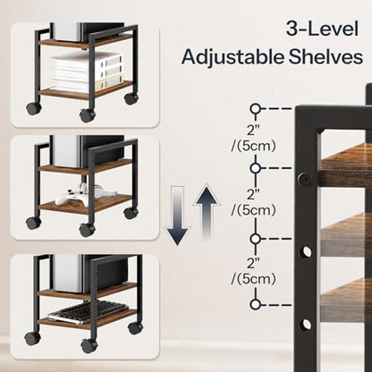 HOOBRO PC Stand, 2-Tier PC Tower Stand Fits Most Computer Towers, CPU Holder for Floor, Height Adjustable, CPU Stand with Wheels Under Desk, for Home Office, Rustic Brown and Black BF11CJ01 - color: Rustic Brown, Black
