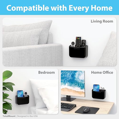 TotalMount Hole-Free Remote Holder – Eliminates Need to Drill Holes in Your Wall (Premium Black Holder for 2 or 3 Remotes) - color: Standard Black