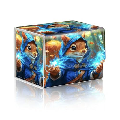 Trading Card Storage Box, Holds 100+ for MTG Cards, Premium PU Leather with Magnetic Closure, Squirrel Mage With Blue Magic Durable Deck Box for Magic the Gathering, Trading Card Games - color: Squirrel Mage With Blue Magic