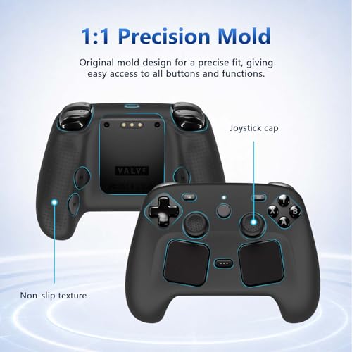 Case Cover Compatible with Steam Controller 2 2026, Soft Silicone Protector Cover Skin Case for Steam Controller 2 with Thumb Grip Caps, Anti-Scratch, Shockproof (Black) - color: Black