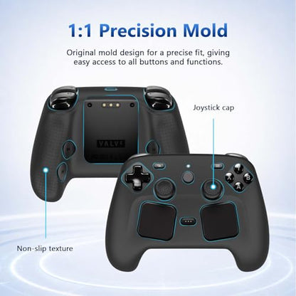 Case Cover Compatible with Steam Controller 2 2026, Soft Silicone Protector Cover Skin Case for Steam Controller 2 with Thumb Grip Caps, Anti-Scratch, Shockproof (Black) - color: Black