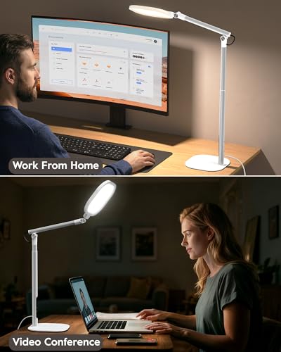 LitONES Tall LED Desk Lamps with Base, Edge-Lit Eye-Care, 50 Light Modes | 40" Height, Dimmable & Flexible, CRI>97.8, Memory and Timer Func, Stable Mental Base for Home Office, Video Calls & Drafting - size: White 1 Pack
