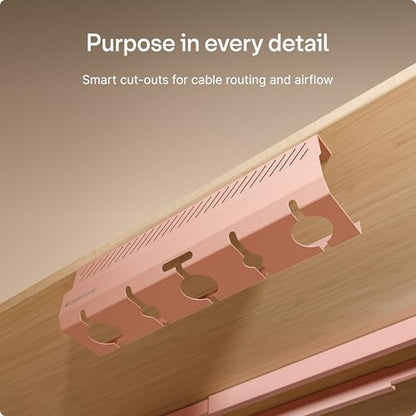 Desktronic Cable Duct Desk Pink Set of 2 - Stainless Steel Cable Management Desk Cable Duct with 5 Cable Cut-Outs - Easy to Install Cable Organiser - Cable Holder - color: Pink