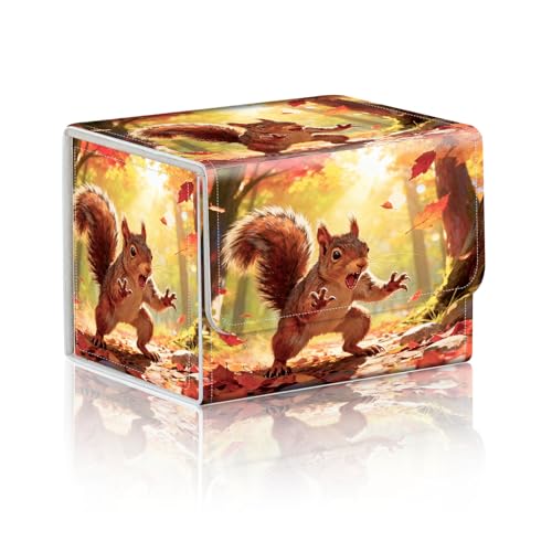 Trading Card Storage Box, Holds 100+ for MTG Cards, Premium PU Leather with Magnetic Closure, Fall Forest Fierce Squirrel Durable Deck Box for Magic the Gathering, Trading Card Games - color: Fall Forest Fierce Squirrel