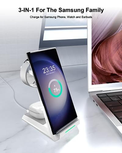 Wireless Charging Station for Samsung - NANAMI 3 in 1 Wireless Charger for Multiple Devices, Fast Charger Stand for Galaxy S25 S24 S23 Ultra S22 S21 Z Flip Fold 4,Watch 6/5/5 Pro/4/3,Galaxy Buds 2 Pro | Charger Stand for Galaxy S26 S25 S24 S23 S22 Z Flip
