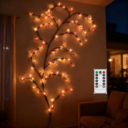 47 Inch Cherry Blossom Tree Light with Remote, 48 LED Cherry Blossom Branch Lights for Wall, 8 Lighting Modes&Timer, Flexible DIY Indoor Decoration for Home, Christmas, Wedding, Party (48LED-47inch) - size: 48LED-47inch