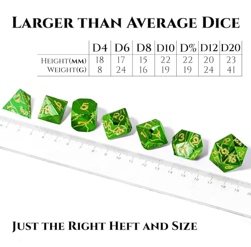 Metal Dice for DND - Ancient Cracked Lightning - Green Gold Cracks | Beautiful 7pc Polyhedral Dice Set, Smooth Rolling, Role Playing Games (RPG), Compatible with D&D, for Dungeons and Dragons - color: Green Gold Lightning