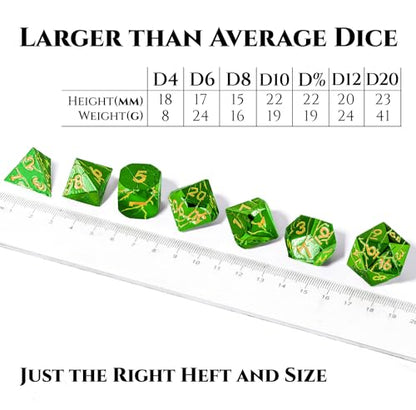 Metal Dice for DND - Ancient Cracked Lightning - Green Gold Cracks | Beautiful 7pc Polyhedral Dice Set, Smooth Rolling, Role Playing Games (RPG), Compatible with D&D, for Dungeons and Dragons - color: Green Gold Lightning