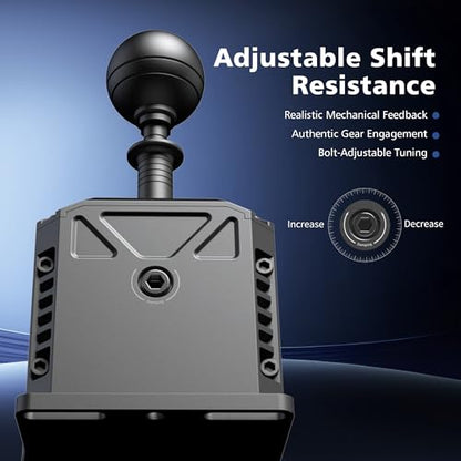 PXN SF SH Sim Racing Shifter, H-Pattern & Sequential Dual Mode | Hall Effect Sensor, Aluminum Alloy Body, 6+2+R Gears, Adjustable Resistance, Compatible with PC & PXN Racing Wheel Base