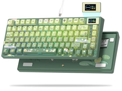 Womier SK80 75% Keyboard with Color Multimedia Display Mechanical Keyboard | Gaming Keyboard Cute Green Frog Wired Hot Swap Gasket Mount RGB Custom Key board, Pre-lubed Stabilizer for Mac/Win, Green - color: Green