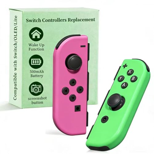 Switch Replacement Controller, Switch Controller Compatible with Switch/OLED/Lite,Switch Controllers Support/Screenshot/Wake-up/Motion Control/Dual Vibration,with Two Cute Joystick Hats,Rose Green