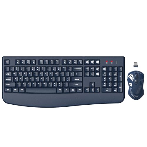 Wireless Keyboard and Mouse Combo, EDJO 2.4G Full-Sized Ergonomic Computer Keyboard with Wrist Rest and 3 Level DPI Adjustable Wireless Mouse for Windows, Mac OS Desktop/Laptop/PC(Galaxy Blue) - color: Galaxy Blue