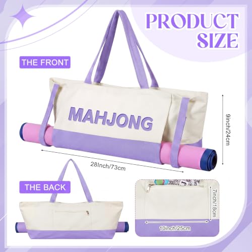 Abbylike 28x9 Inches Mahjong Bag for Rolled Mat Tiles Racks Pushers Accessories Empty Mahjong Tote Bag with Zipper Closure Outer Pockets Lining Large Capacity(Beige&Purple,Canvas) - color: Beige&purple