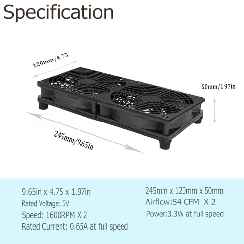 VTRETU Cooling Fan, Dual 120mm Fan for Router Rack DIY Audio Video Network Cabinet Server Cooling Project and Equipment Workstation Xbox PS5 Cooling Accessories 240 * 120 * 25mm - style: 240mm