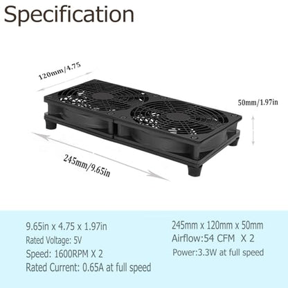 VTRETU Cooling Fan, Dual 120mm Fan for Router Rack DIY Audio Video Network Cabinet Server Cooling Project and Equipment Workstation Xbox PS5 Cooling Accessories 240 * 120 * 25mm - style: 240mm
