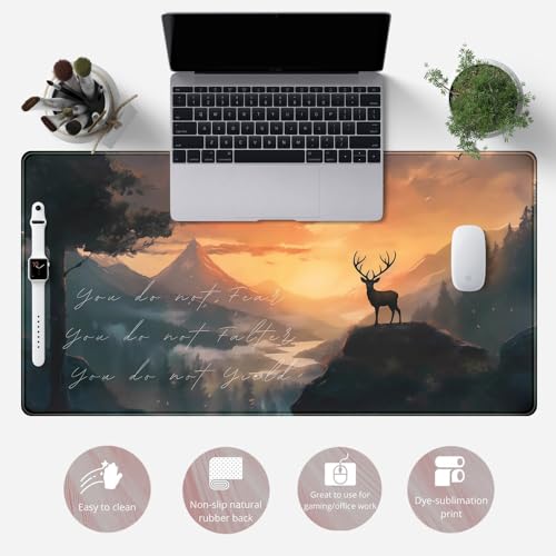 Misty Forest Desk Pad Mat Anime Mouse Pad Gaming Playmat, Large Mouse Pad Deer Desk Mouse Laptop Keyboard Pad Computer Mats for Desktop Full Desk Mouse Pads Office Desk Game(31.5x15.8 in) - color: Jungle Moose