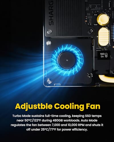Disk Pro 1TB Portable SSD with Active-Cooling Fan, 10 Gbps with HDMI 2.1 | 4-Port Hub, Built-in Cable, Magnetic External Solid State Drive for MacBook, PC and More - White
