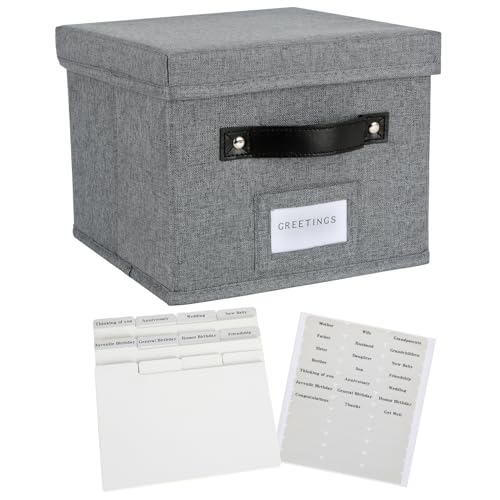 Greeting Card Organizer with dividers - Storage Box with lid Holds 150+ Cards - Assortment Box for Greeting Cards,Recipes, Photos, Envelopes, Keepsake - 9 x 9 x 7 Inches (Gray, 1 pcs) - color: Gray, size: 1 pcs