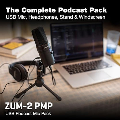Zoom Zum-2 Podcast Mic Pack with USB Mic, Headphones & Stand | Perfect for Podcasters USB Microphone, Headphones, Tripod, Windscreen, and USB Cable Included