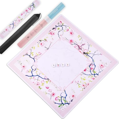 Mahjong Mat & Mah Jongg Mat for Table - Waterproof & Silent, 3mm Thick Non-Slip Game Pad with Unique Designs, Carry Bag & Gift Tube - Premium Mahjongg Accessories（31.5" x 31.5",Pink - color: Pink