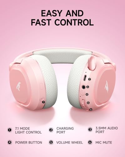 Picun G2 Wireless Gaming Headset, Over-Ear 7.1 Virtual Surround Sound, 2.4GHz/Bluetooth 5.4/Wired, 5ms Ultra-Low Latency, 100H Battery, ENC Noise-Canceling Mic, RGB, for PC PS5 PS4 Switch - color: Pink