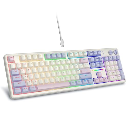 E-YOOSO Creamy Mechanical Gaming Keyboard Wired, Full Size, White Pink | Gasket Structure with Sound Dampening Foam, Led Backlit, Hot Swappable, Pre-lubed Linear Switches, Custom Keyboard for PC/Mac - color: White Pink Purple