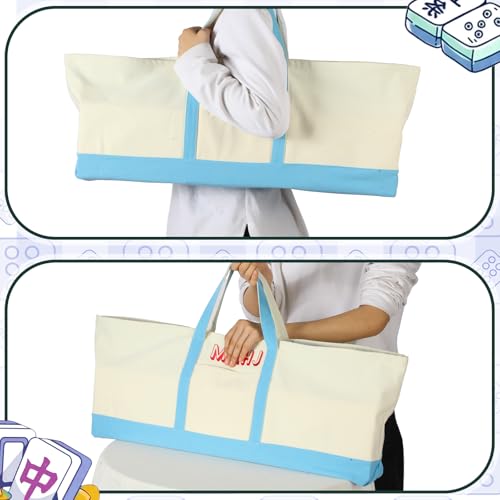 Mahjong Bag for Tiles and Racks Empty American Mahjong Tiles Carrying Tote 31.5 x 12 x 4 Inches Canvas Tile Games Accessories Gifts for Card Pushers Rack Mat Carrying (Case Only) (Blue) - color: Blue