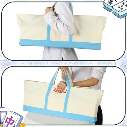 Mahjong Bag for Tiles and Racks Empty American Mahjong Tiles Carrying Tote 31.5 x 12 x 4 Inches Canvas Tile Games Accessories Gifts for Card Pushers Rack Mat Carrying (Case Only) (Blue) - color: Blue