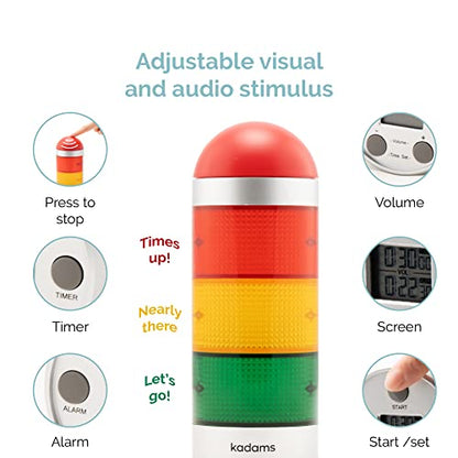 KADAMS Visual Timer for Kids with Audio Pre-Alarm - Traffic Light Alarm for Kids Toddler Teachers Classroom Home Time Management Tool 24hr Countdown Pause Memory Function, Silver - color: Silver