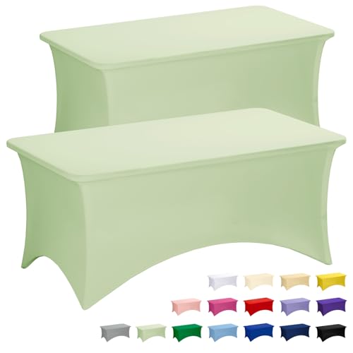 Fixwal Sage Green Stretch Table Cloth Rectangle 2 Pack 6Ft, Spandex Fitted Table Covers Washable for Party, Trade Show, Banquet, Wedding, Buffet - color: Sage Green, size: 6 Ft