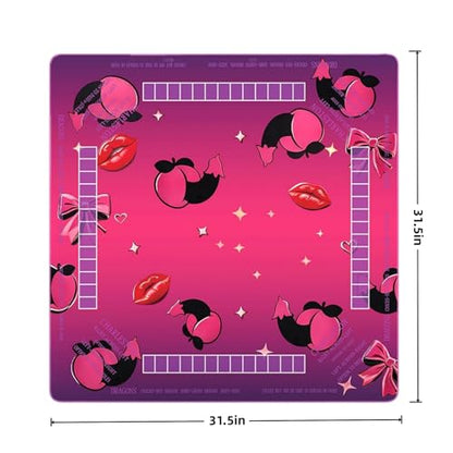 Lemon Yellow Neoprene Mahjong Mat,with 3 Free Dice & 1 Carrying Bag, Chinoiserie Anti Slip Noise Reduction Rubber Game Table Cover Multi Purpose for Mahjong, Card, Board Tile Games (31.5X31.5in, Z)