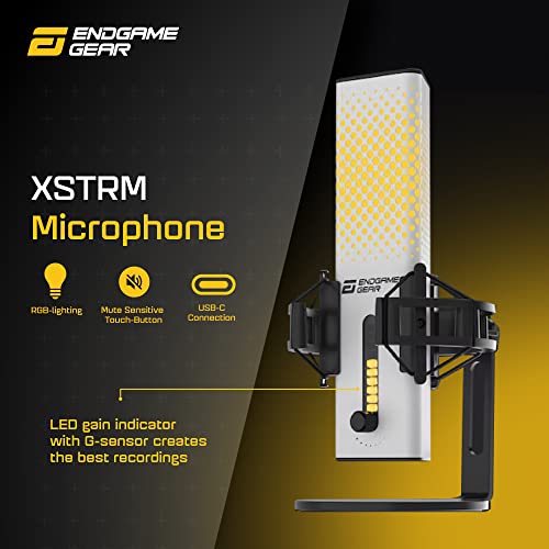 ENDGAME GEAR XSTRM USB RGB Microphone for PC Gaming, Cardioid Gaming Mic, White | USB RGB condenser gaming microphone, cardioid pickup, plug and play, for PC gaming and streaming - color: White
