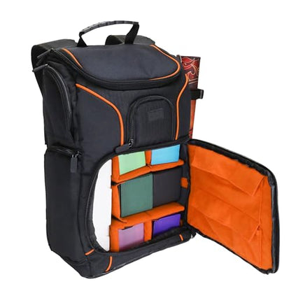 USA Gear MTG Backpack Compatible with Magic the Gathering Deck, Yu-Gi-Oh, MTG Decks & more - TCG Backpack MTG Bag with Shoulder Straps, Customizable Dividers, TCG Playmat Holder, Binder Space (Orange) - color: Orange