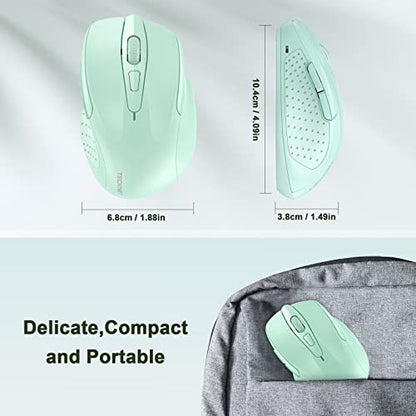 TECKNET Wireless Mouse, 2.4G Ergonomic Computer Mouse, 2600 DPI, Green | Ergonomic Design with Side Grips, Adjustable DPI, 2-Year Battery, Compact Size, USB-A Plug & Play, Wide OS Compatibility - color: Green