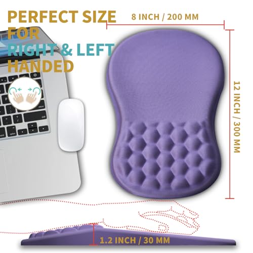 Hokafenle Ergonomic Mouse Pad Wrist Support with Massage Design, Wrist Rest Pain Relief Mousepad with Memory Foam&Non-Slip PU Base, Mouse Pads for Wireless Mouse & Desk (12x8 inch,Lavender) - color: HK025-Lavender