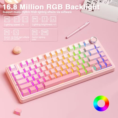AULA F75 Pro Wireless Mechanical Keyboard Silent Version,75% Hot Swappable Custom Keyboard with Knob,RGB Backlit,Pre-lubed Switches,Side Printed PBT Keycaps,2.4GHz/USB-C/BT5.0 PC Gaming Keyboards,Pink - color: F75Pro Pink-Silent Version