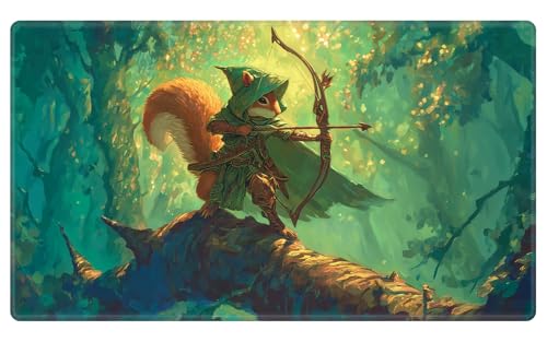 Card Playmat 24" x 14" TCG Game Mat for MTG and Other Card Games, Premium Stitched Card Gameplay Mat with Non-Slip Rubber Backing Board Games Desk Duel Mats, Fantasy Archer Squirrel - color: Fantasy Archer Squirrel, size: 24"X14" Without Zones